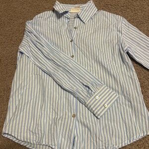 Blue and White Striped Women Shirt